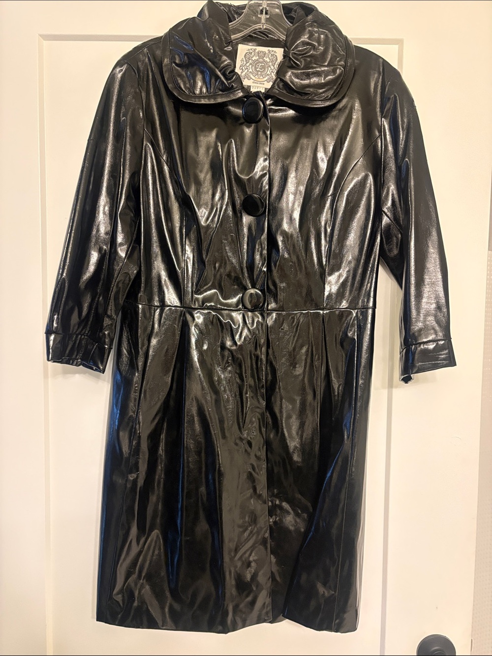 Esprit Black Patent Trench Coat with Rounded Collar